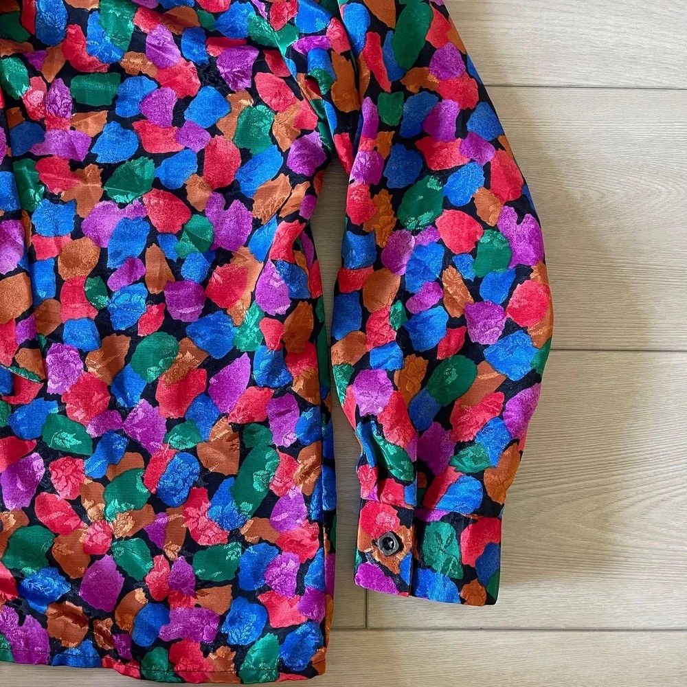Vintage Ridge T Colorful Floral Print Long Sleeve Blouse Size 12 Party‎ Top